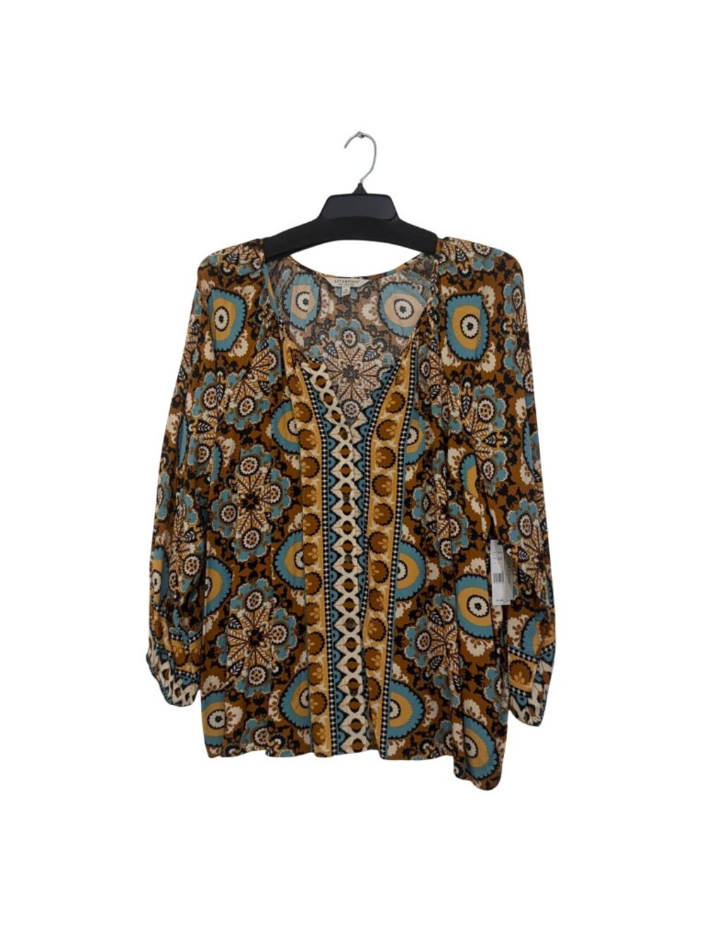 Liverpool Womens 3X Boho Floral Button Up Top Blouse Long Sleeves